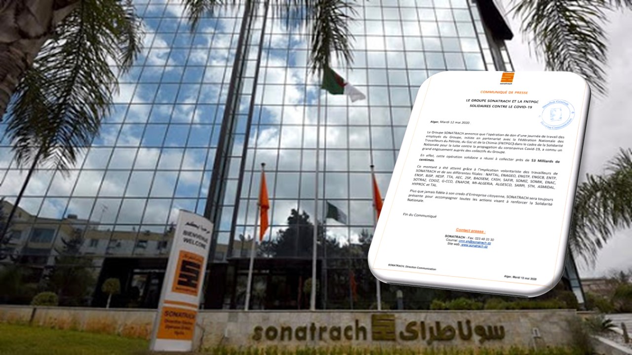 Coronavirus Algérie : Sonatrach dévoile la somme de l’opération de don de ses employés