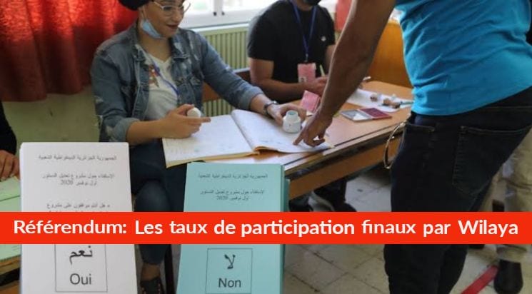 Référendum constitutionnel : Les taux de participation finaux par Wilaya
