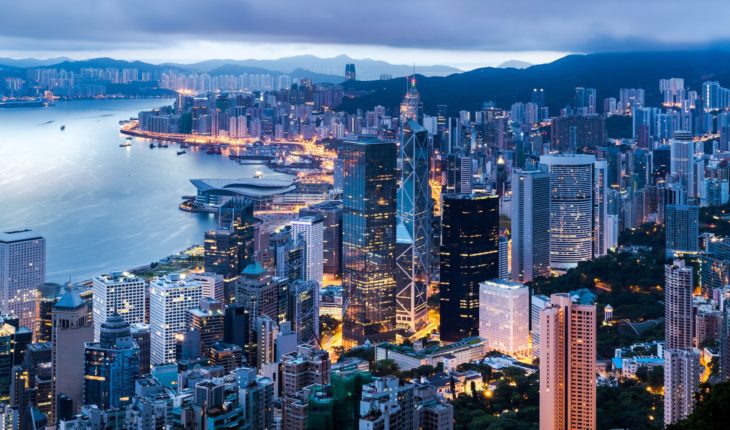 View of Hong Kong city from the Peak at dusk