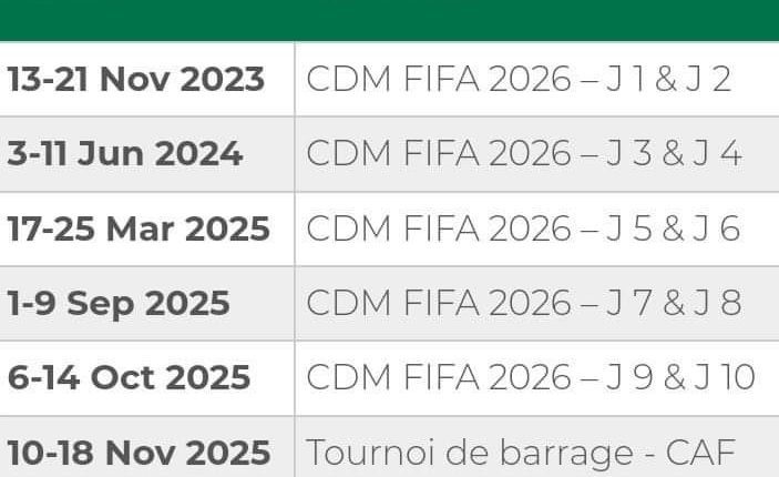 Le calendrier des éliminatoires de la CDM 2026 dévoilé