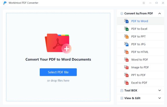 interface WorkinTool PDF Converter pour OCR PDF par conversion