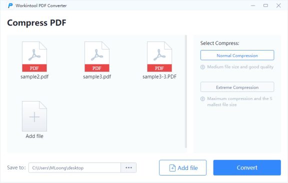 interface WorkinTool PDF Converter pour comprersser un PDF
