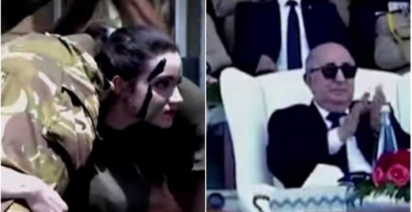 Une femme de l’armée algérienne porte 3 hommes à la fois sur son dos, Tebboune applaudit (Vidéo)